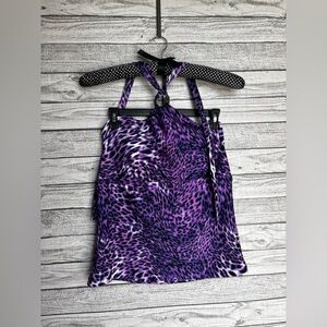 Purple Leopard Print Halter Swim Top
